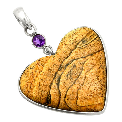 Heart - Picture Jasper & Amethyst Pendant P-1098 SDP150207