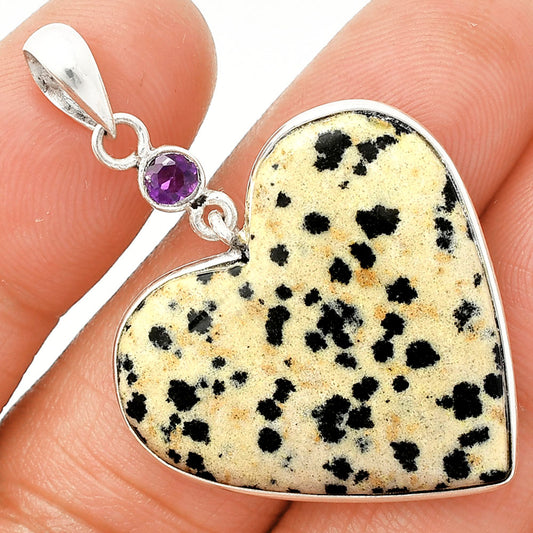 Heart - Natural Dalmatian & Amethyst Pendant P-1098 SDP150209