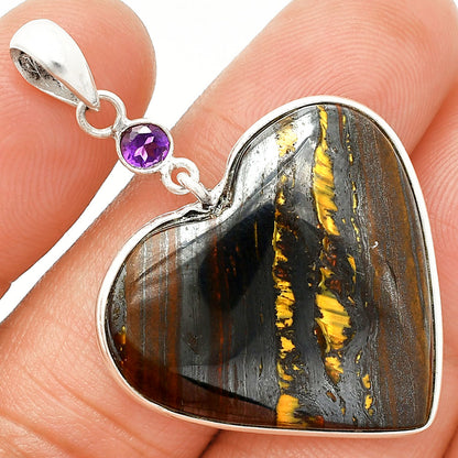 Heart - Iron Tiger Eye & Amethyst Pendant P-1098 SDP150213