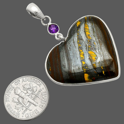Heart - Iron Tiger Eye & Amethyst Pendant P-1098 SDP150213
