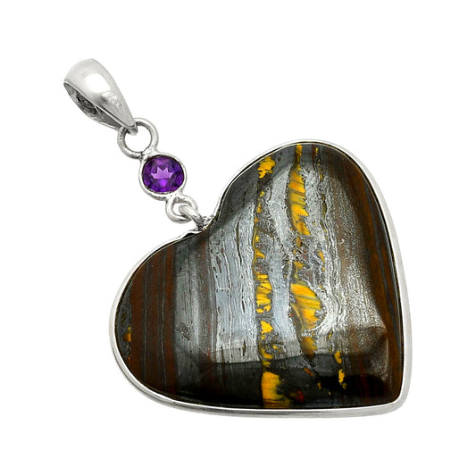 Heart - Iron Tiger Eye & Amethyst Pendant P-1098 SDP150213