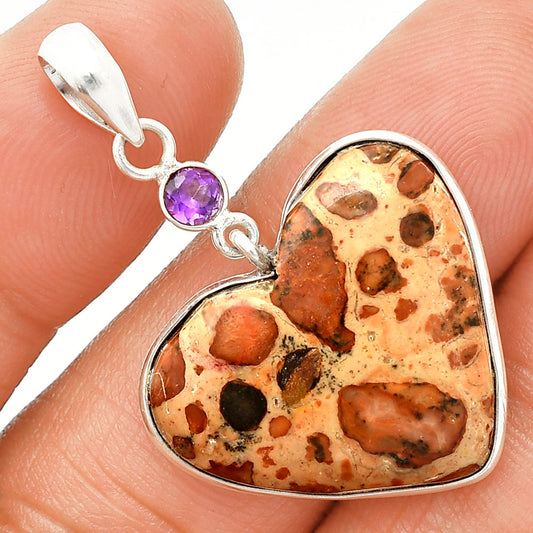 Heart - Leopardite Jasper & Amethyst Pendant P-1098 SDP150218