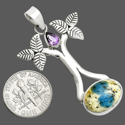 K2 Blue Azurite In Quartz & Amethyst Pendant P-1420 SDP150240