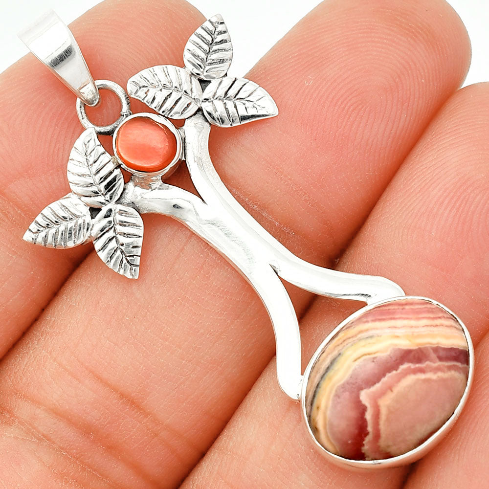 Rhodochrosite Argentina & Coral Rough Pendant P-1420 SDP150249