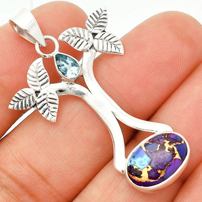 Kingman Purple Dahlia Turquoise & Sky Blue Topaz Pendant P-1420 SDP150251