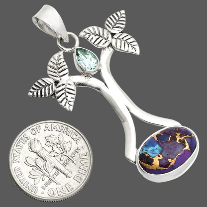 Kingman Purple Dahlia Turquoise & Sky Blue Topaz Pendant P-1420 SDP150251