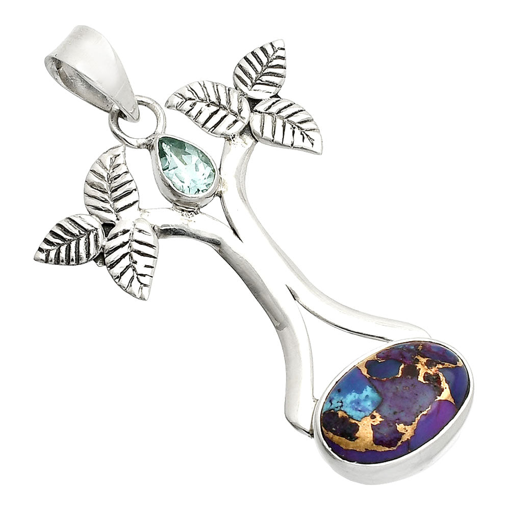 Kingman Purple Dahlia Turquoise & Sky Blue Topaz Pendant P-1420 SDP150251