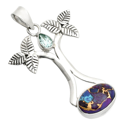 Kingman Purple Dahlia Turquoise & Sky Blue Topaz Pendant P-1420 SDP150251