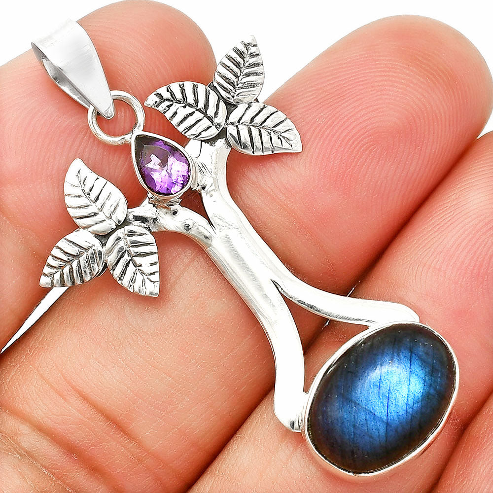 Blue Fire Labradorite & Amethyst Pendant P-1420 SDP150274