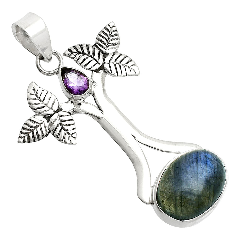 Blue Fire Labradorite & Amethyst Pendant P-1420 SDP150274