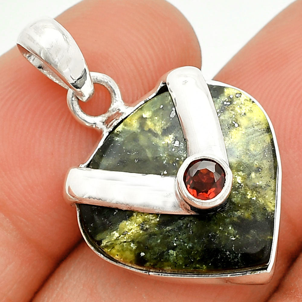 Natural Serpentine & Garnet Pendant P-1735 SDP150718
