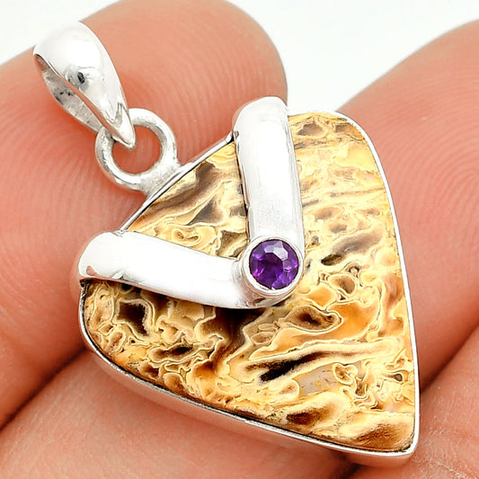 Palm Root Fossil Agate & Amethyst Pendant P-1735 SDP150743