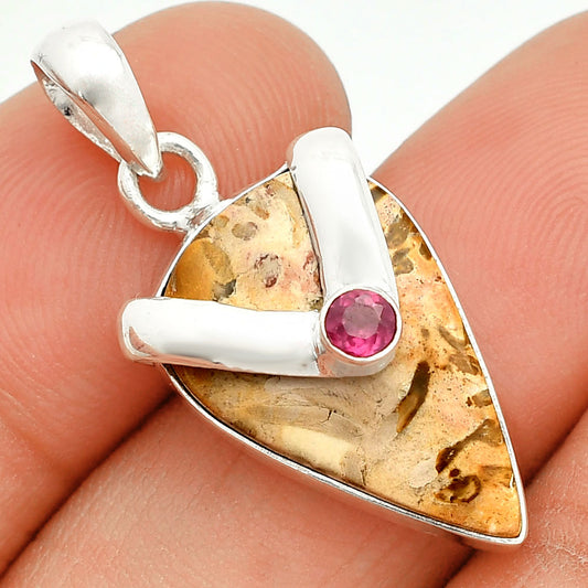 Palm Root Fossil Agate & Amethyst Pendant P-1735 SDP150744