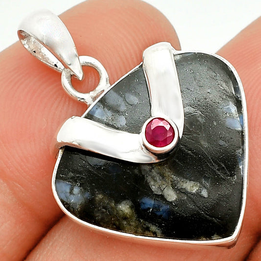 Llanite Blue Opal Crystal Sphere & Ruby Pendant P-1735 SDP150746