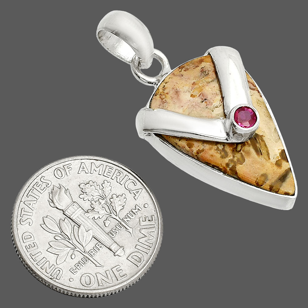 Natural Palm Root Fossil Agate & Ruby Pendant P-1735 SDP150756