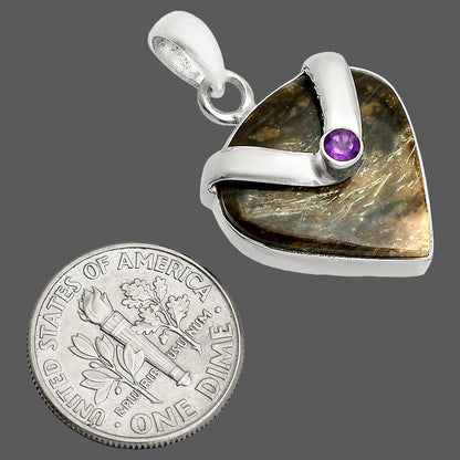 Palm Root Fossil Agate & Amethyst Pendant P-1735 SDP150766