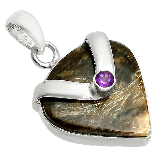 Palm Root Fossil Agate & Amethyst Pendant P-1735 SDP150766