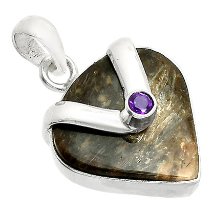 Palm Root Fossil Agate & Amethyst Pendant P-1735 SDP150768