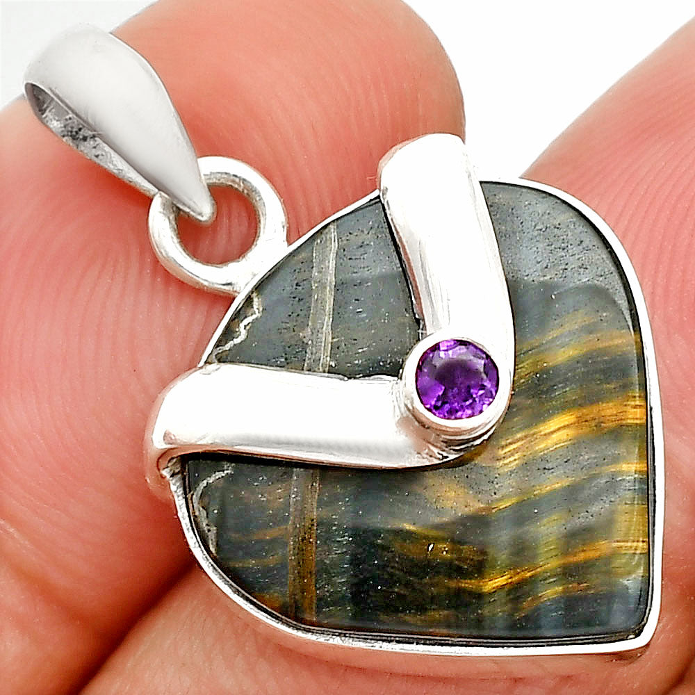 Natural Blue Tiger Eye & Amethyst Pendant P-1735 SDP150770