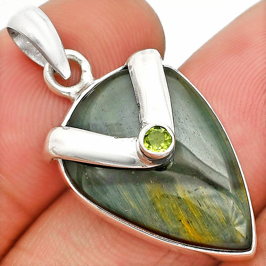 Natural Blue Tiger Eye & Peridot Pendant P-1735 SDP150784