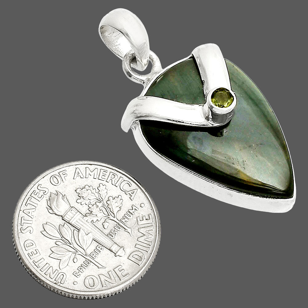 Natural Blue Tiger Eye & Peridot Pendant P-1735 SDP150784