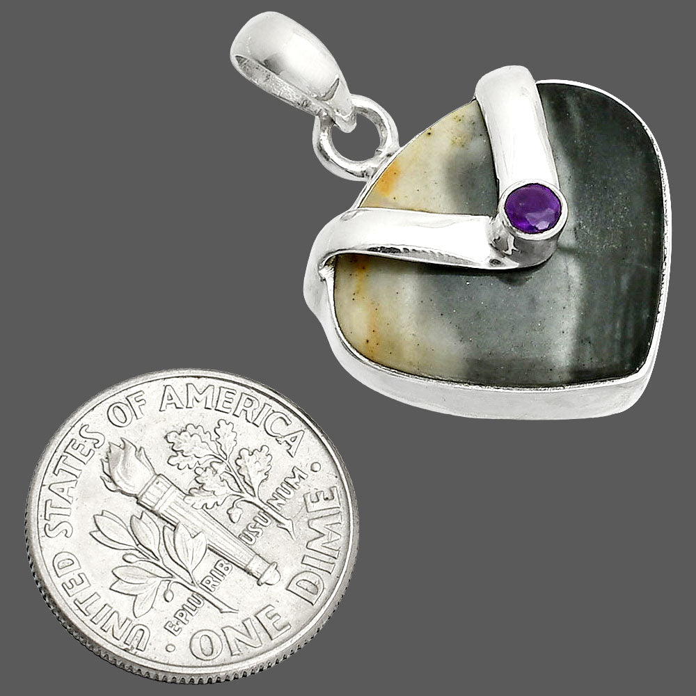 Palm Root Fossil Agate & Amethyst Pendant P-1735 SDP150786
