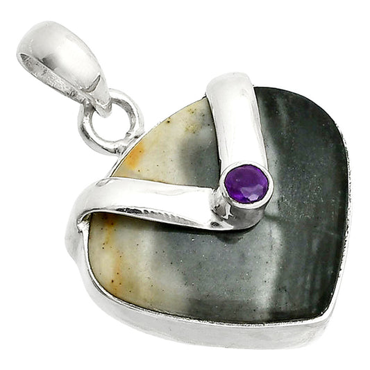 Palm Root Fossil Agate & Amethyst Pendant P-1735 SDP150786