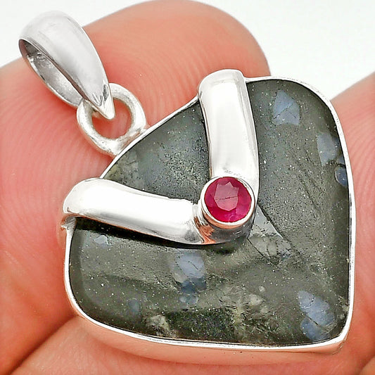 Llanite Blue Opal Crystal Sphere & Ruby Pendant P-1735 SDP150794