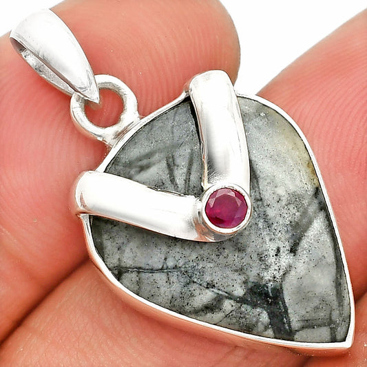 Natural Picasso Jasper & Garnet Pendant P-1735 SDP150795