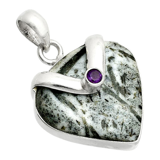 Natural Hornblende & Amethyst Pendant P-1735 SDP150807