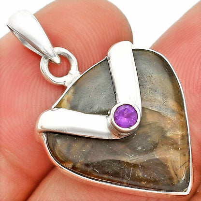 Palm Root Fossil Agate & Amethyst Pendant P-1735 SDP150824