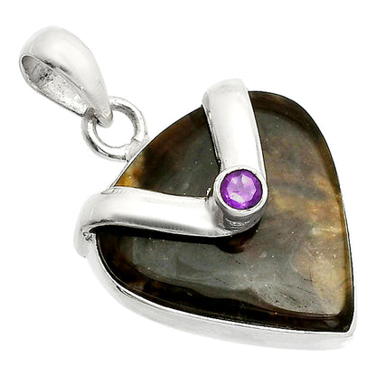 Palm Root Fossil Agate & Amethyst Pendant P-1735 SDP150824