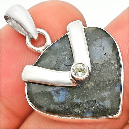 Llanite Blue Opal Crystal Sphere & White Zircon Pendant P-1735 SDP150830