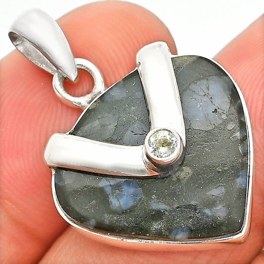 Llanite Blue Opal Crystal Sphere & White Zircon Pendant P-1735 SDP150830