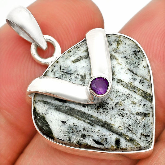 Natural Hornblende & Amethyst Pendant P-1735 SDP150831