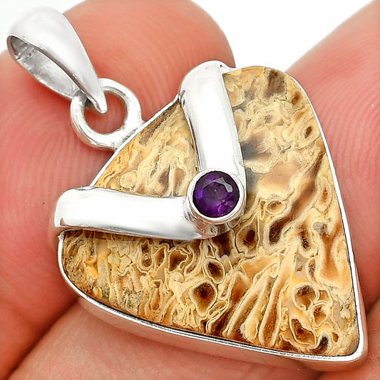 Palm Root Fossil Agate & Amethyst Pendant P-1735 SDP150843