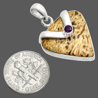 Palm Root Fossil Agate & Amethyst Pendant P-1735 SDP150843