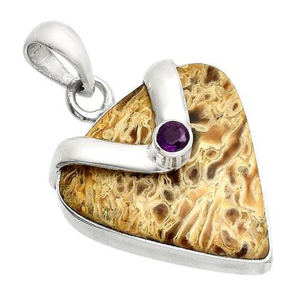 Palm Root Fossil Agate & Amethyst Pendant P-1735 SDP150843