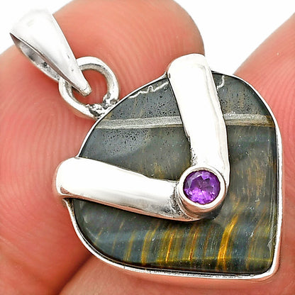 Natural Blue Tiger Eye & Amethyst Pendant P-1735 SDP150848