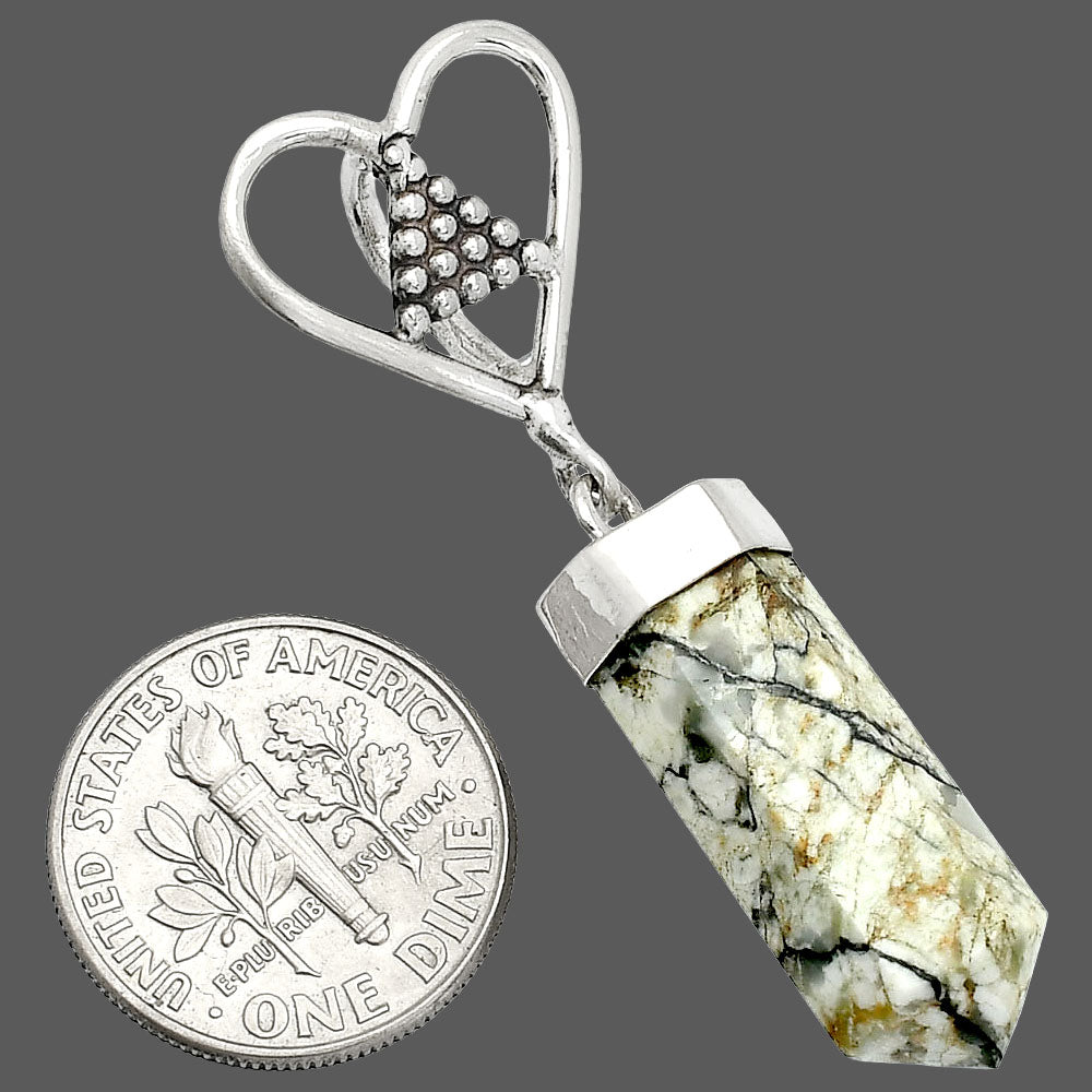 Heart Point - Authentic White Buffalo Turquoise Nevada Pendant P-1721 SDP150863