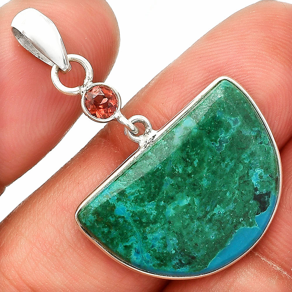 Natural Azurite Chrysocolla & Garnet Pendant P-1098 SDP150905