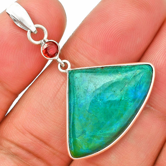 Natural Azurite Chrysocolla & Garnet Pendant P-1098 SDP150915