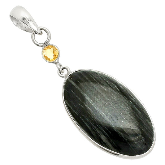 Silver Leaf Obsidian & Citrine Pendant P-1098 SDP150918