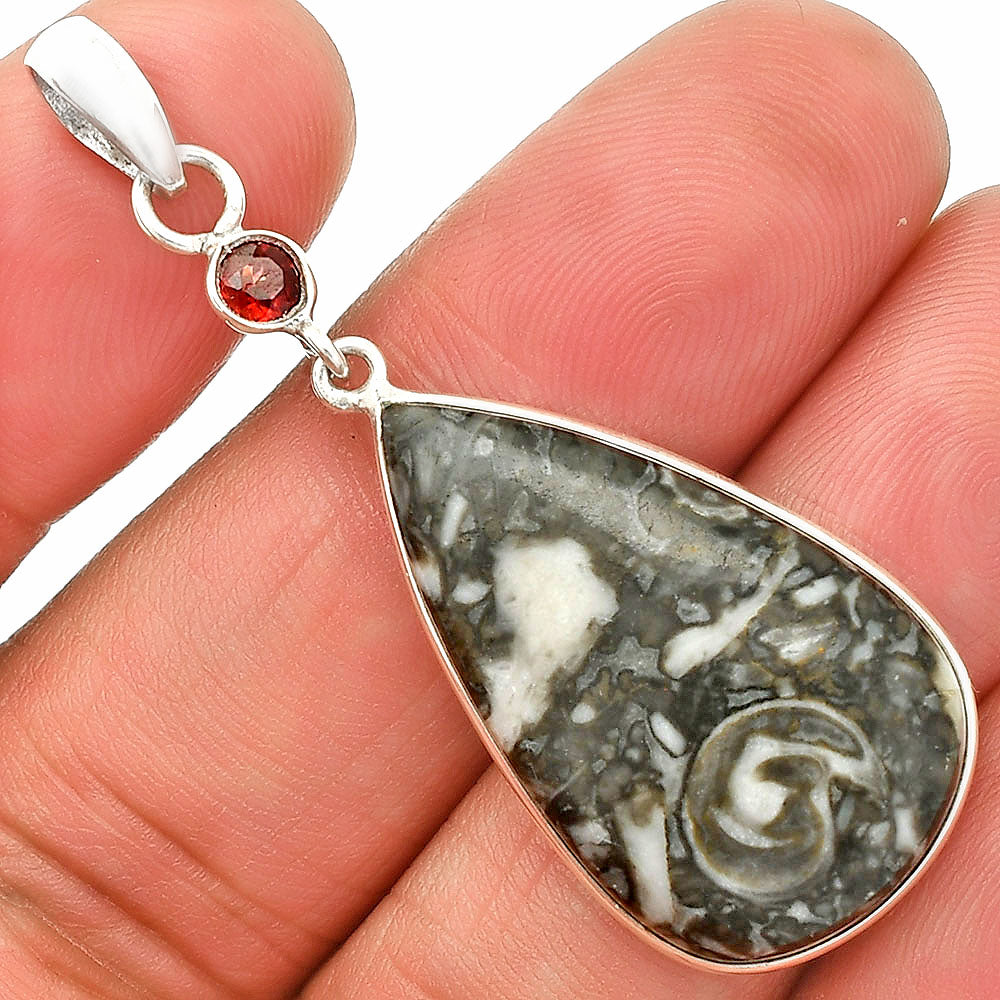 Mexican Cabbing Fossil & Garnet Pendant P-1098 SDP150927