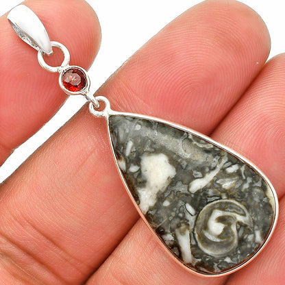 Mexican Cabbing Fossil & Garnet Pendant P-1098 SDP150927