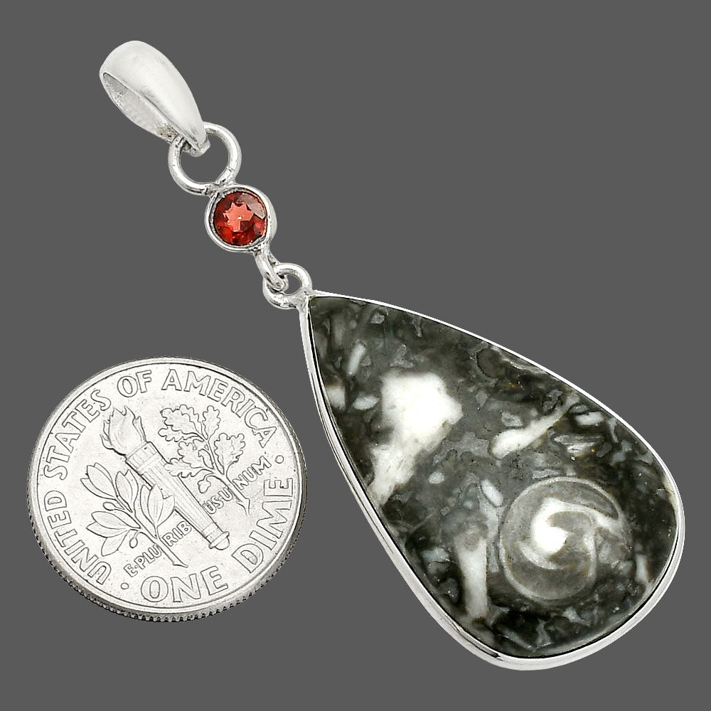 Mexican Cabbing Fossil & Garnet Pendant P-1098 SDP150927