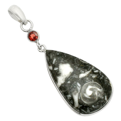 Mexican Cabbing Fossil & Garnet Pendant P-1098 SDP150927