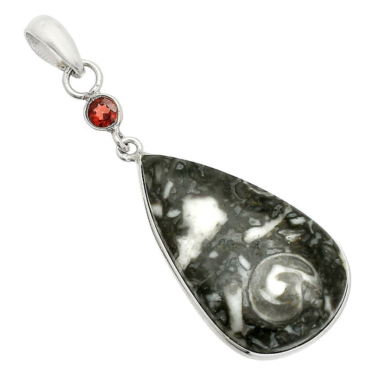 Mexican Cabbing Fossil & Garnet Pendant P-1098 SDP150927