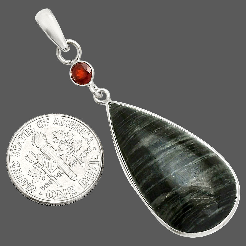 Natural Silver Leaf Obsidian & Garnet Pendant P-1098 SDP150929