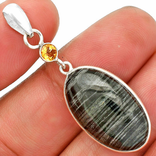 Silver Leaf Obsidian & Citrine Pendant P-1098 SDP150939